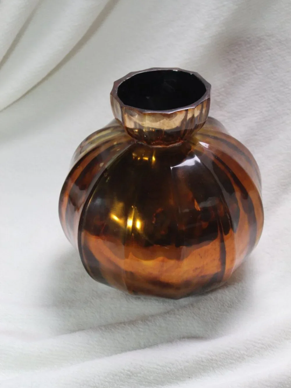 Decorative Faceted Amber Colored Collared Vase 10